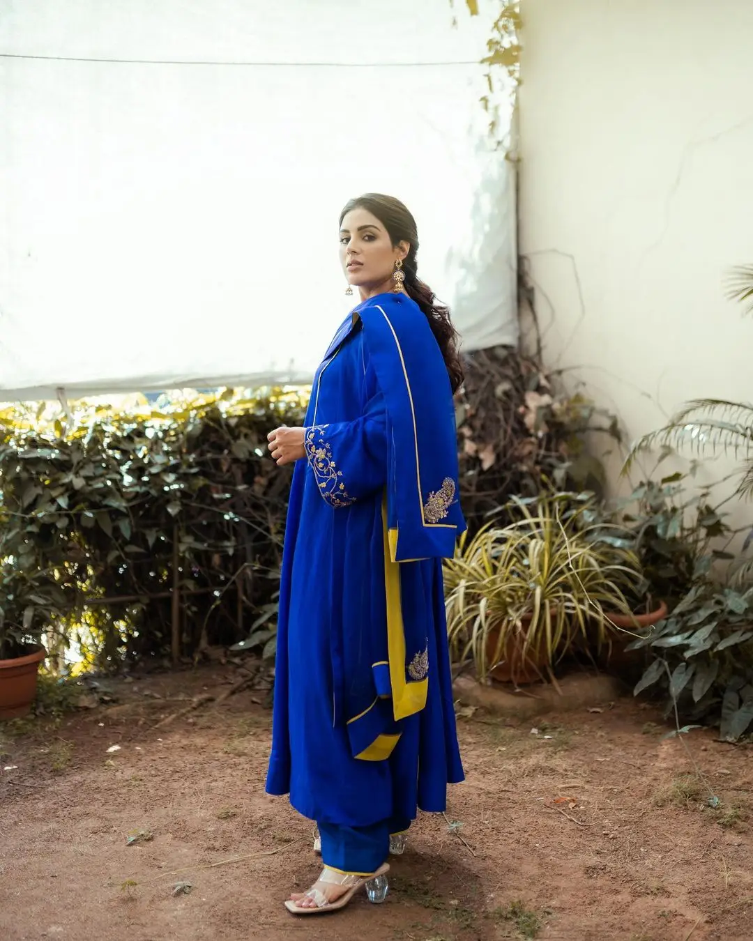 Samyuktha Menon Wearing Beautiful Earring Blue Gown